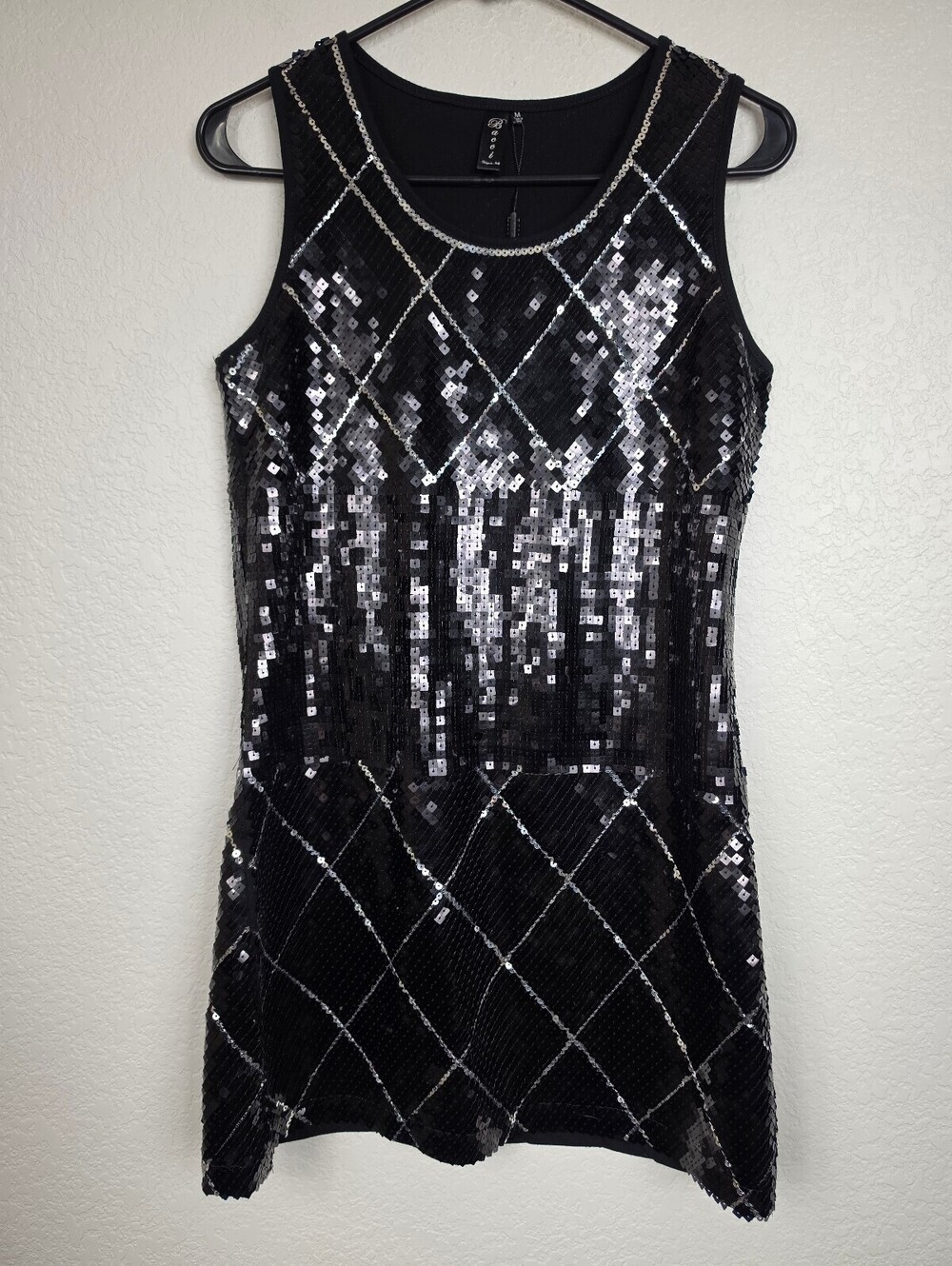 NWT Vintage Bacci Black Sequin Sleeveless Mini Dress Medium